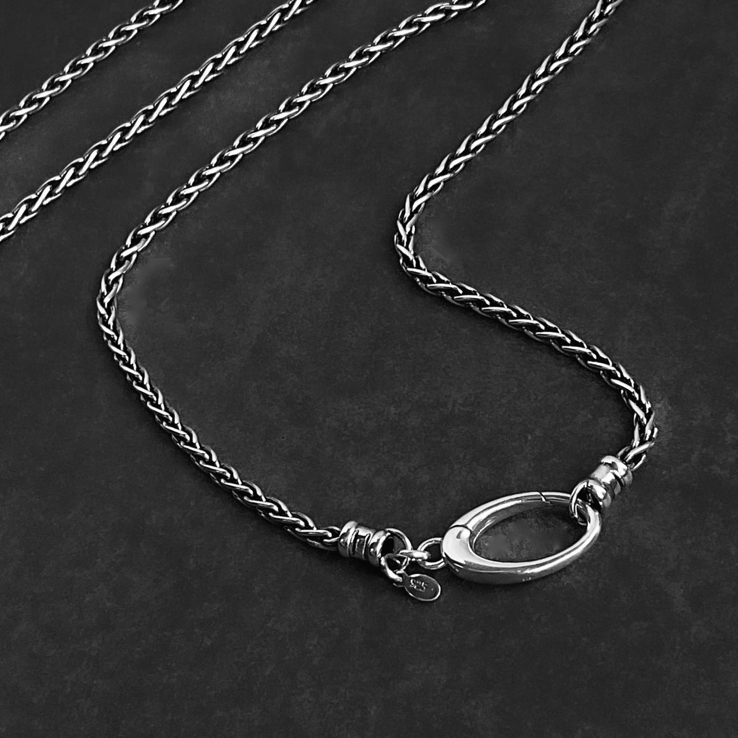 Sterling Silver Spiga Wheat Chain Necklace 3mm with Large Oval Clasp 22mm