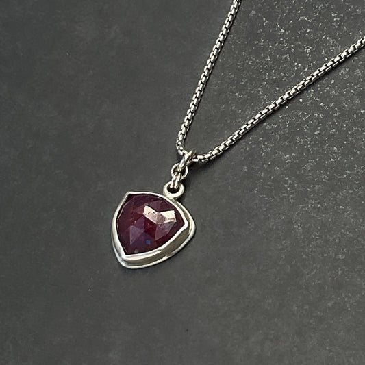 ruby sapphire pendant necklace on round box chain
