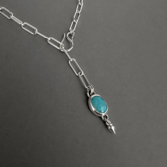 Turquoise Pendant Necklace Paperclip Chain in Sterling Silver