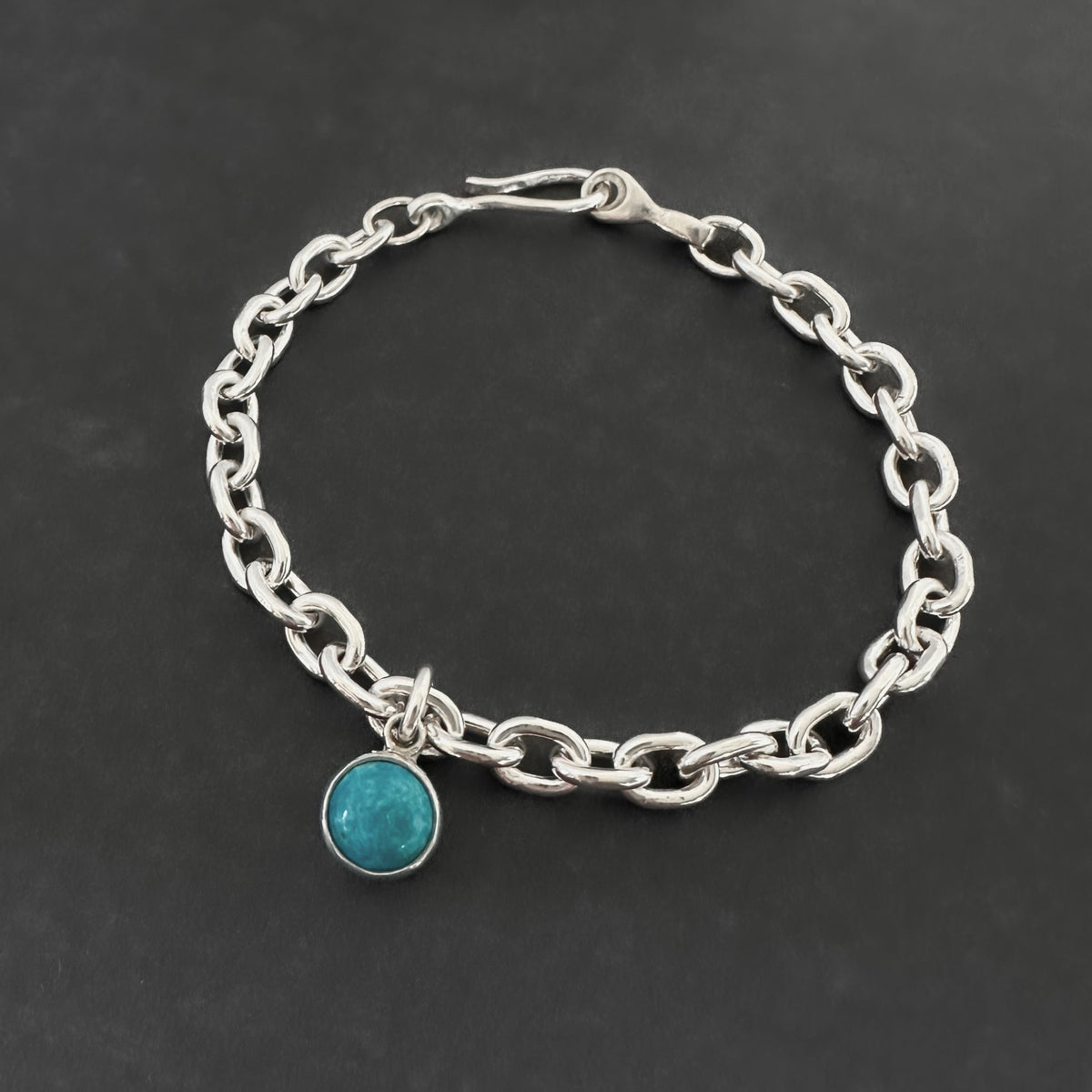 Handcrafted Sterling Silver Cable Chain Bracelet | Kingman Turquoise Charm