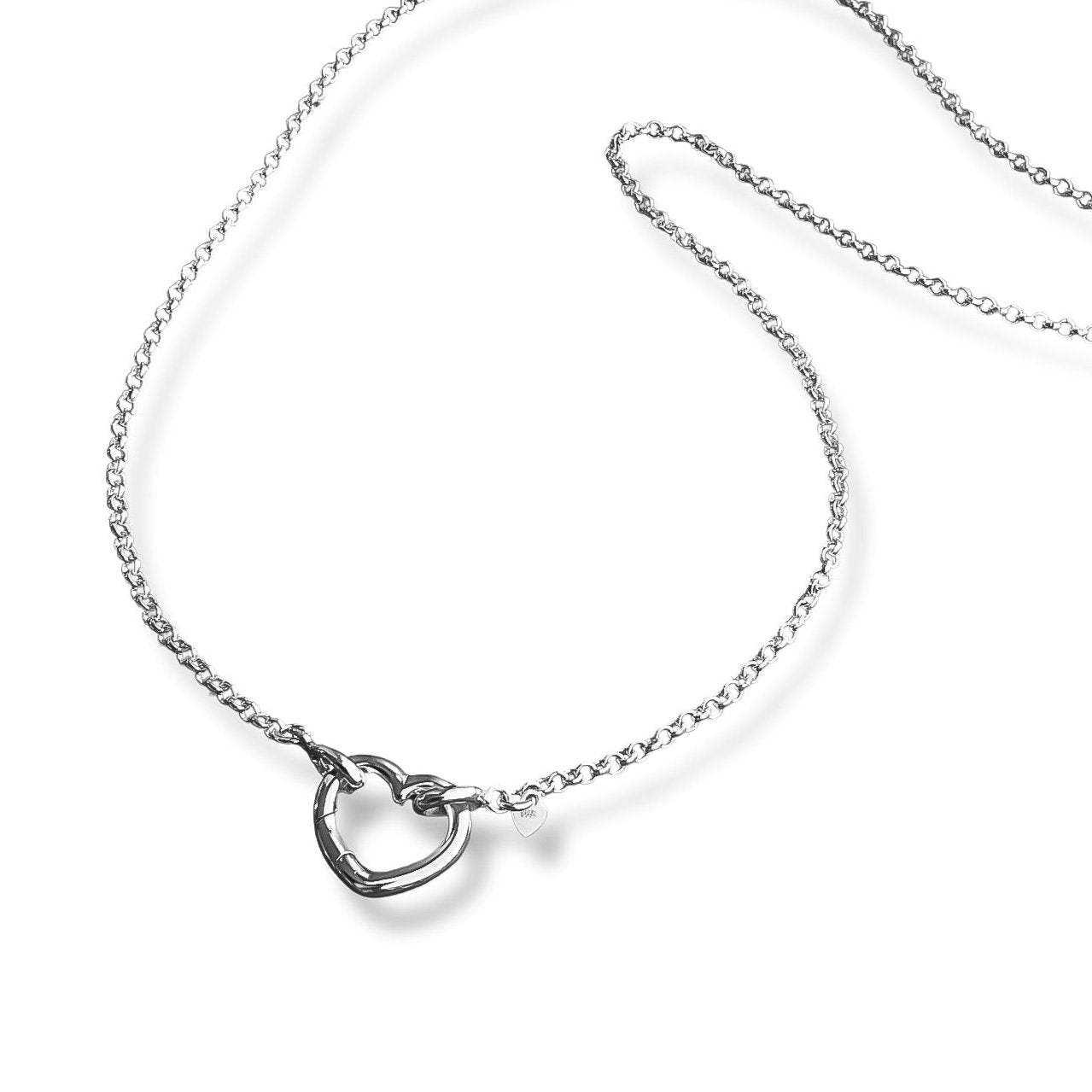 Open Heart Pendant Clasp Necklace in Sterling Silver, 2.4mm