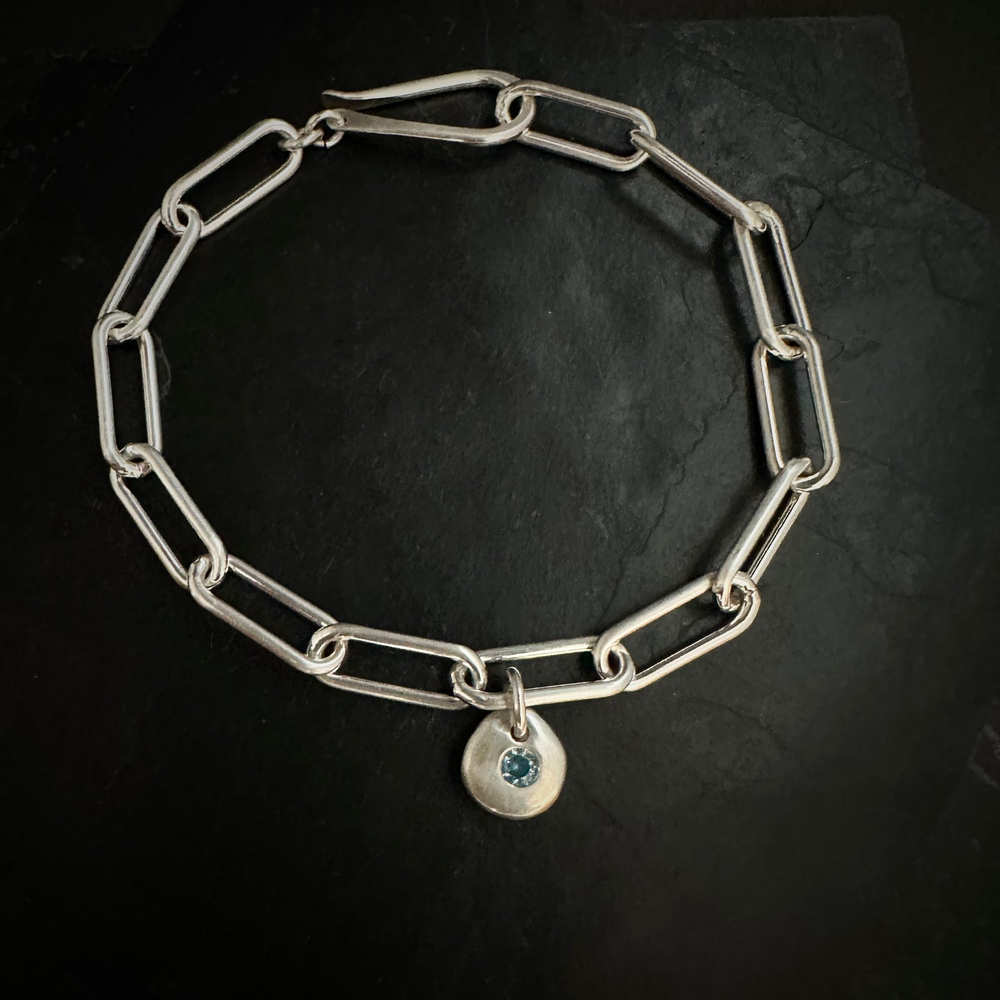 Bold Sterling Silver Cable Chain Bracelet Blue Topaz Nugget