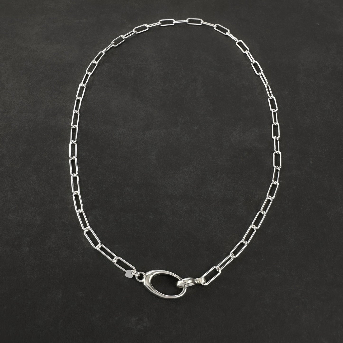 Oval Pendant Clip Sterling Silver Paperclip Chain Necklace, 4.3mm