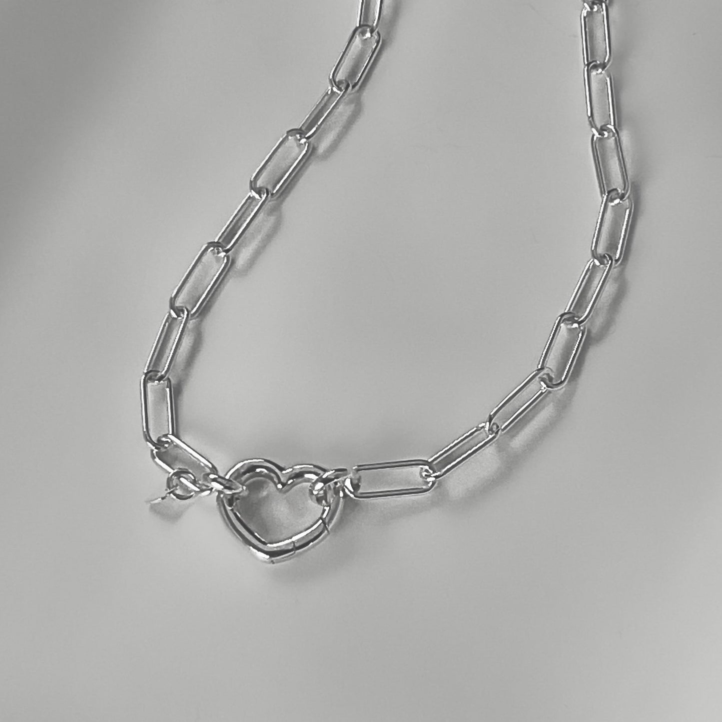 Open Heart Paperclip Chain Necklace in Sterling Silver, 4.3mm