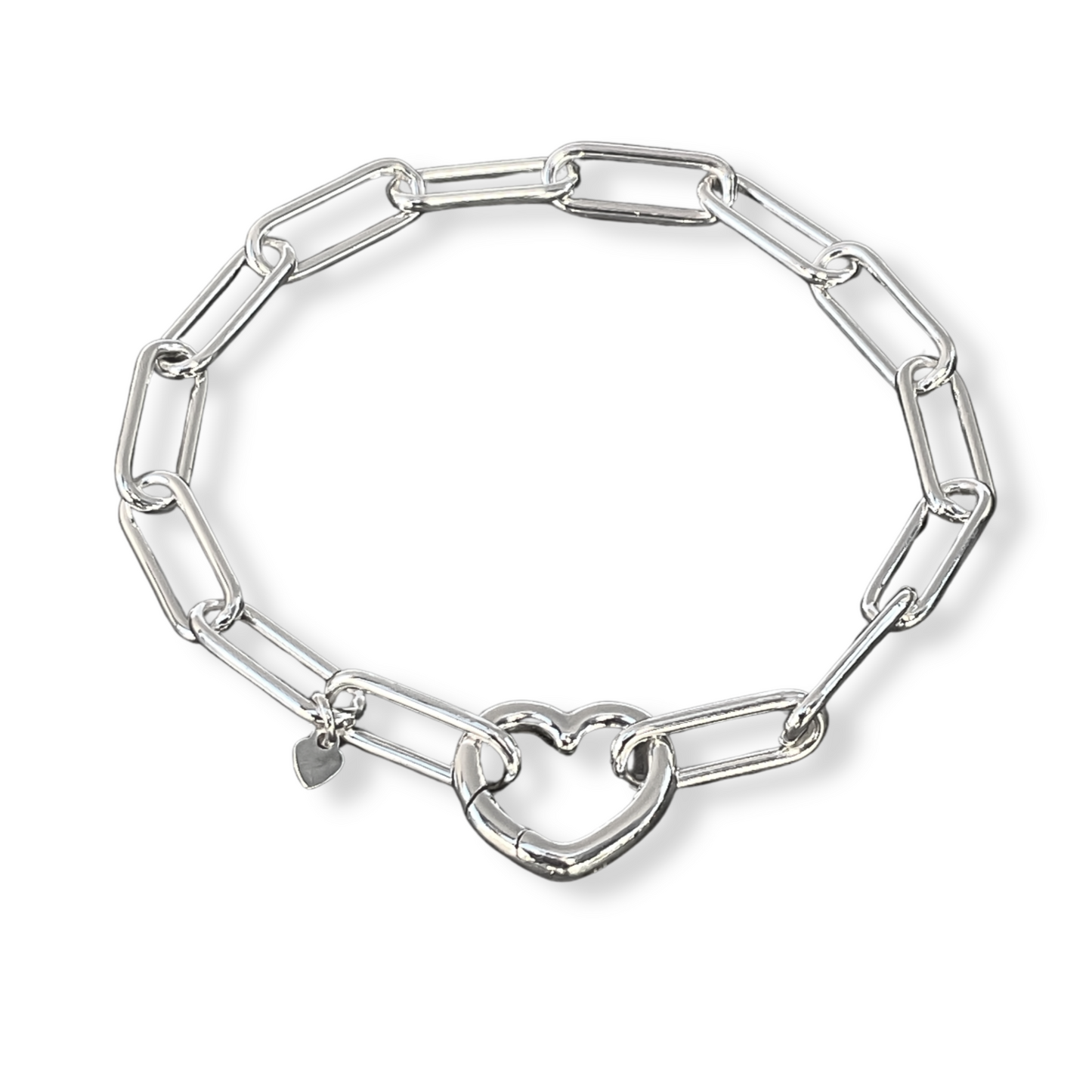 Chunky Heart Paperclip Chain Bracelet in Sterling Silver, 6mm