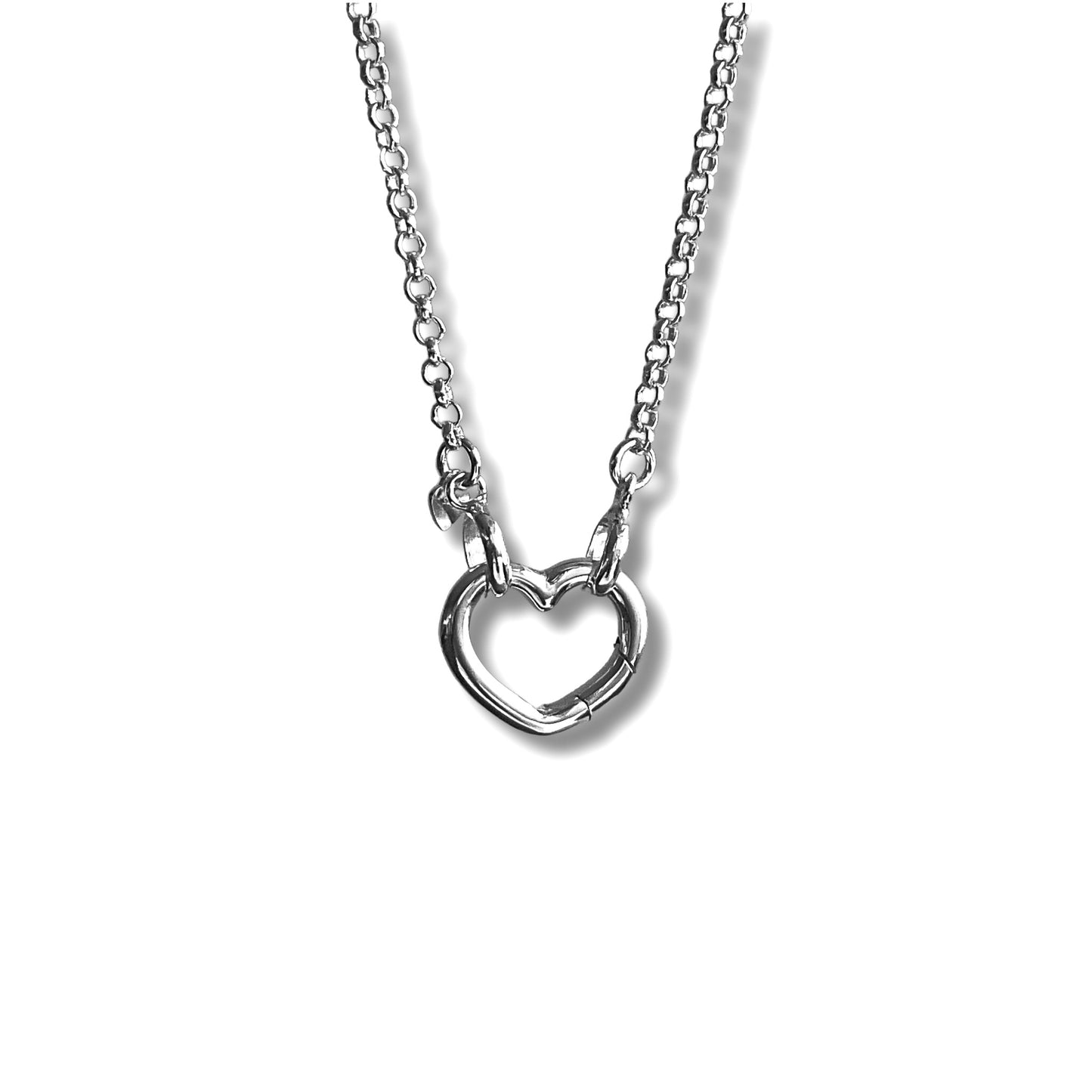 Open Heart Pendant Clasp Necklace in Sterling Silver, 2.4mm