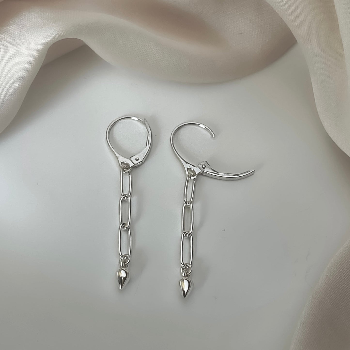 Dainty Paperclip Chain Earring in Sterling Silver , 38mm