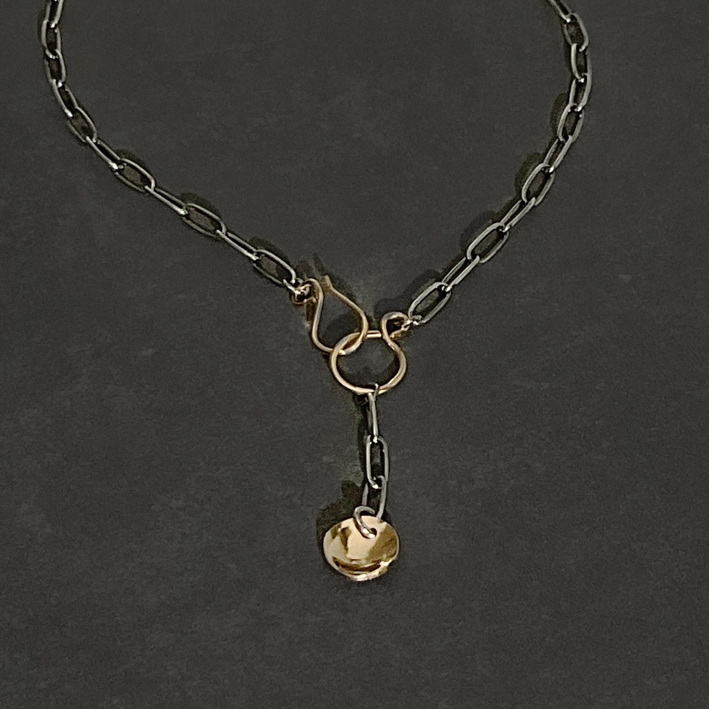 Coin Pendant Necklace in Sterling Silver and Gold, 3mm