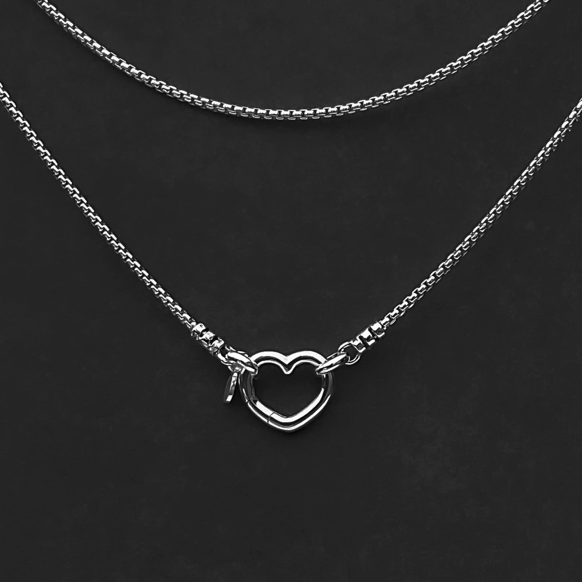 Open Heart Clasp Sterling Silver Box Chain Necklace