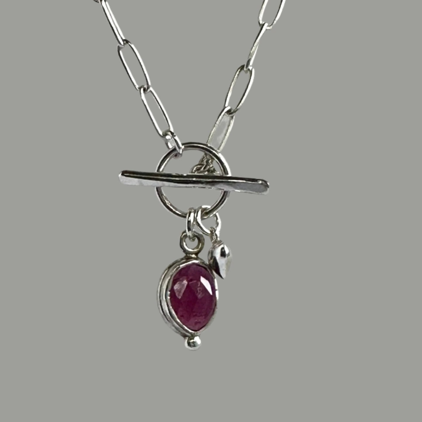 Garnet Charm Necklace in Sterling Silver, 3mm