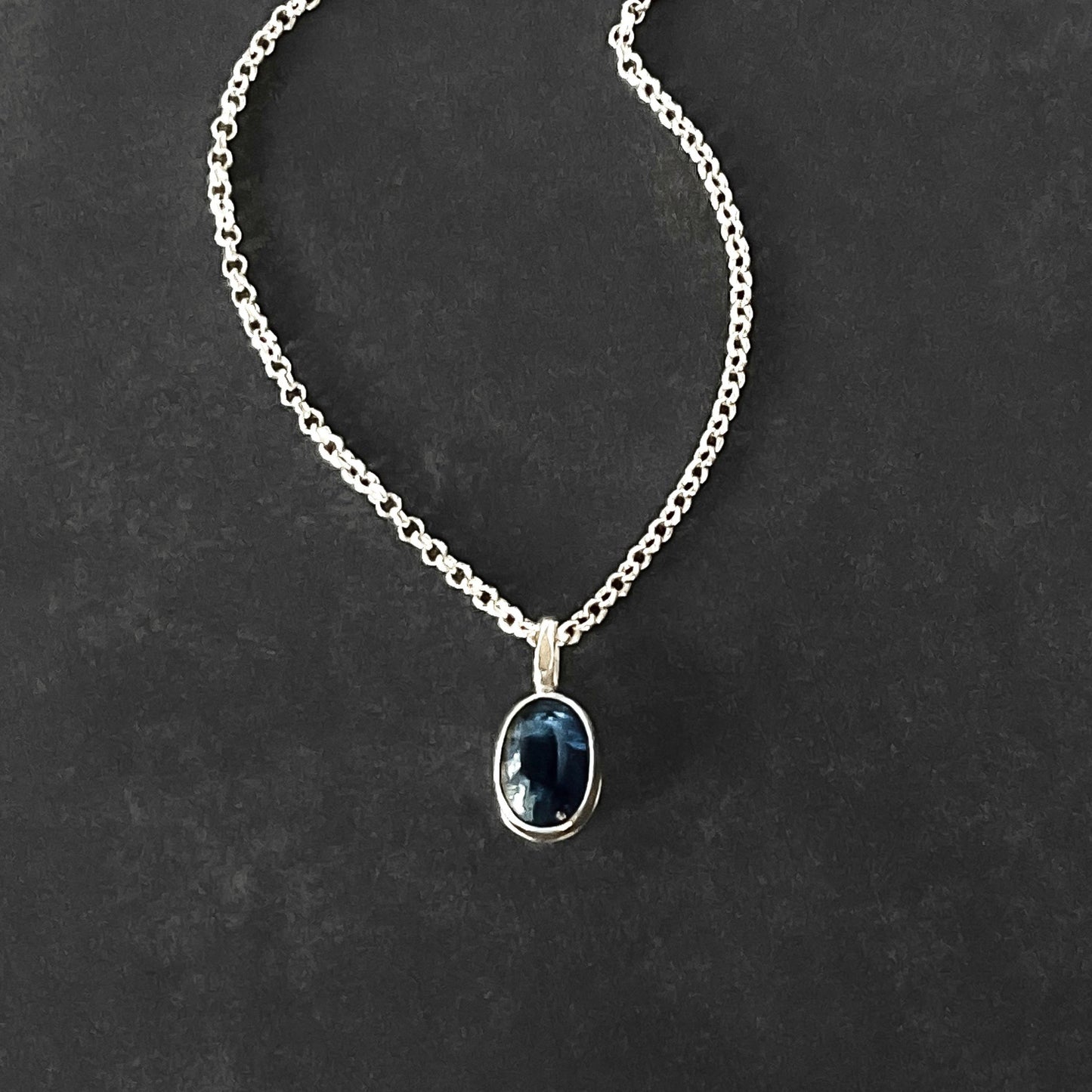 Natural Kyanite Gemstone Pendant Necklace in Sterling Silver