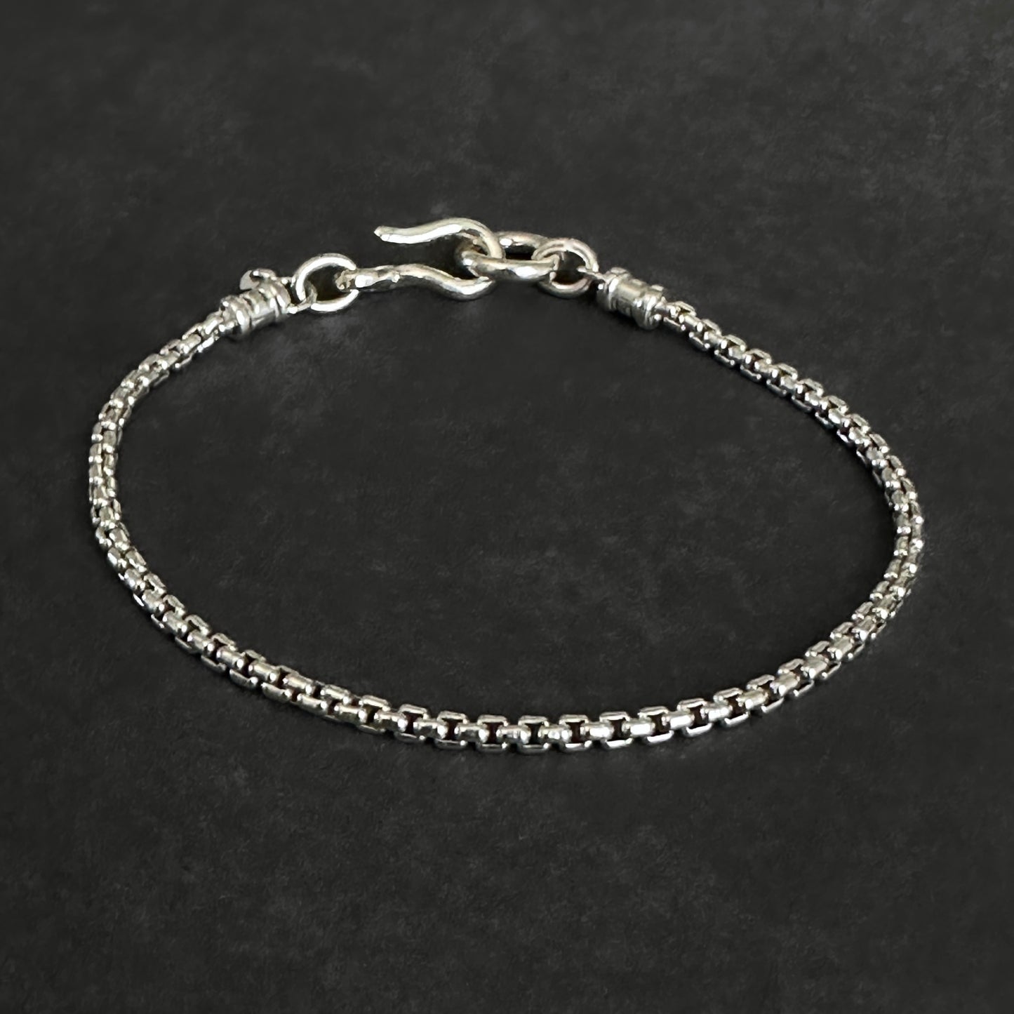 Classic Box Chain Bracelet Large Hook Clasp in Sterling Silver, 2.5mm