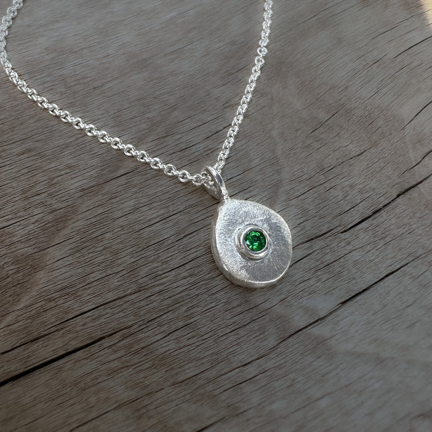 Sterling Silver May Birthstone Pendant Necklace Emerald cz