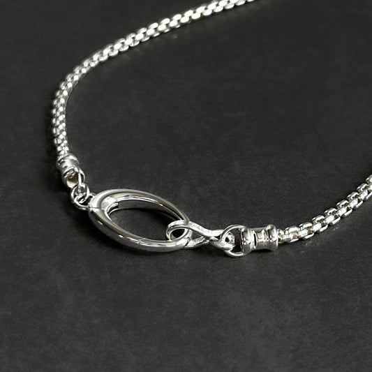 Oval Pendant Clip Round Box Chain Necklace in Sterling Silver, 2.5mm