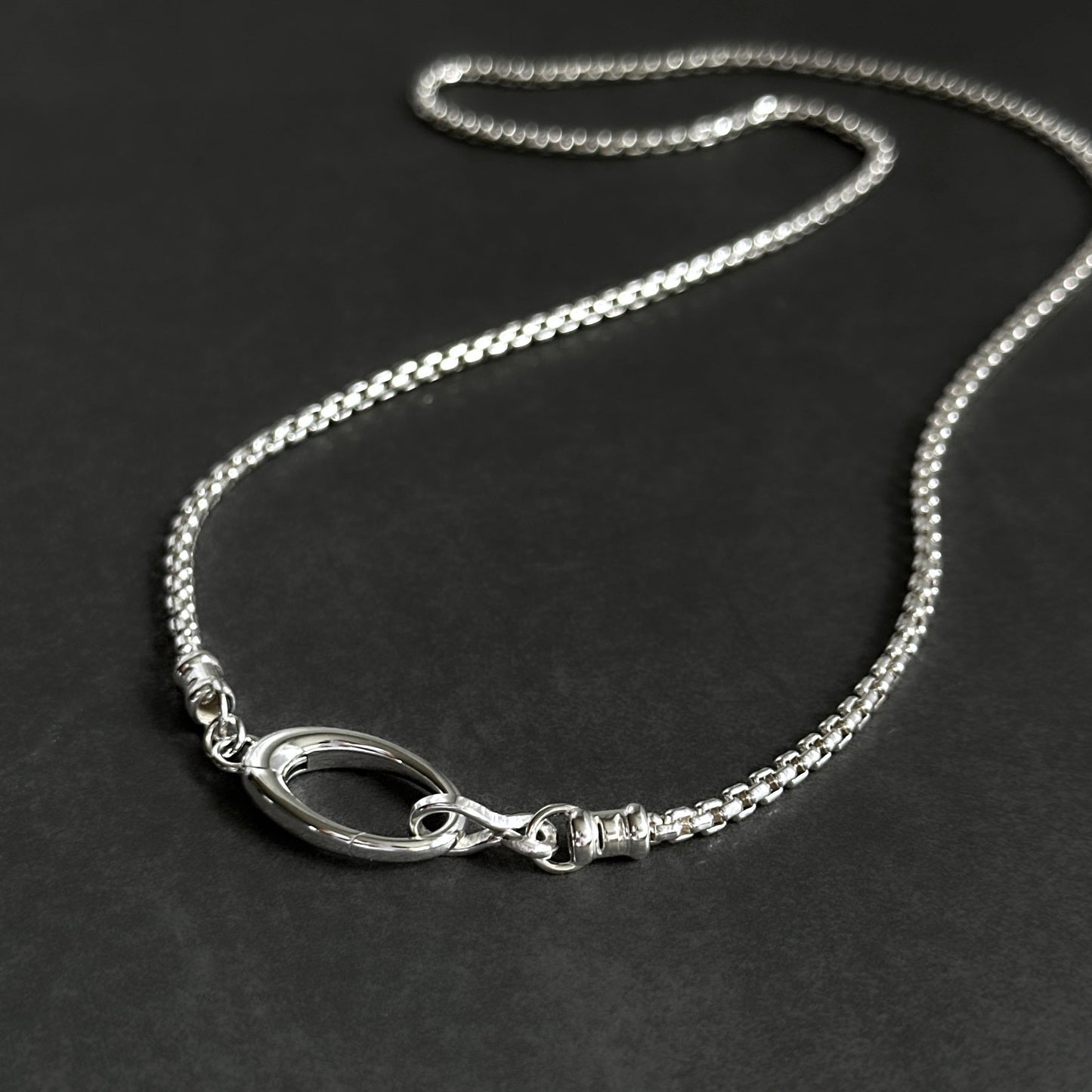 Oval Pendant Clip Round Box Chain Necklace in Sterling Silver, 2.5mm