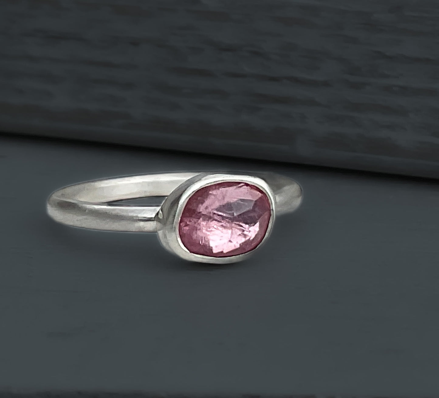 Pink Tourmaline Gemstone Sterling Silver Ring, 7.5