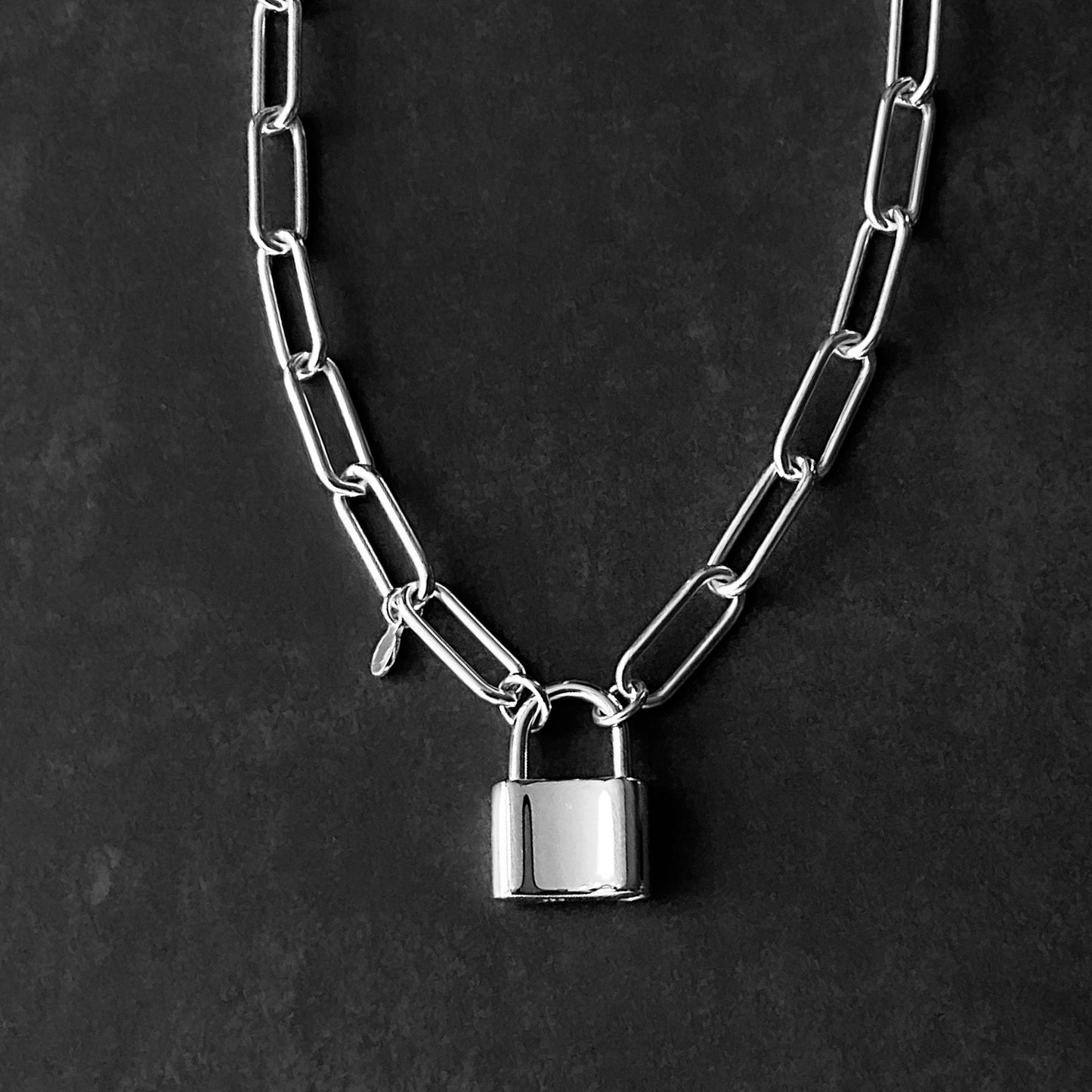 Padlock and Paperclip Chain Necklace in Sterling Silver, 6mm