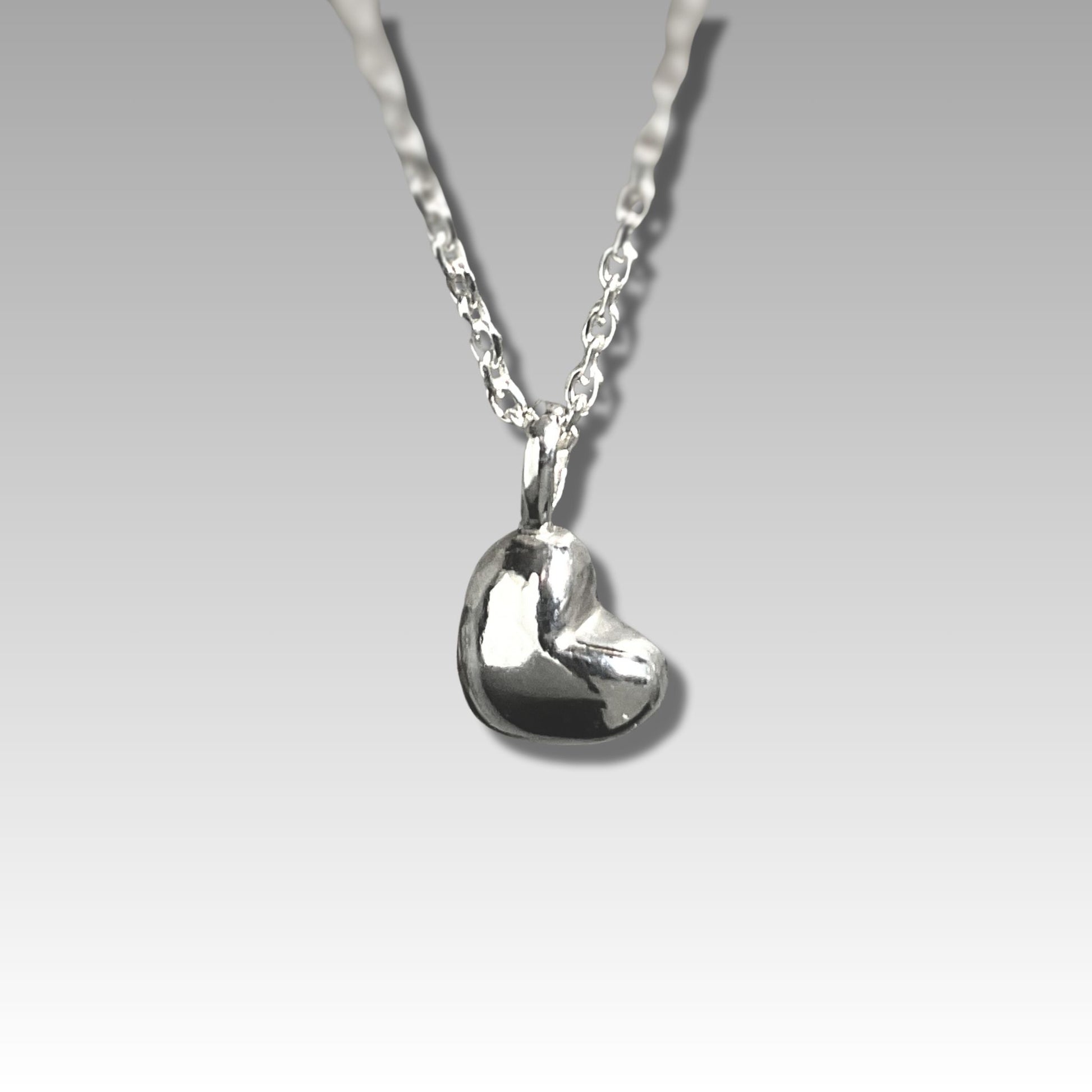 Hand Carved Solid Sterling Silver Heart Charm Necklace