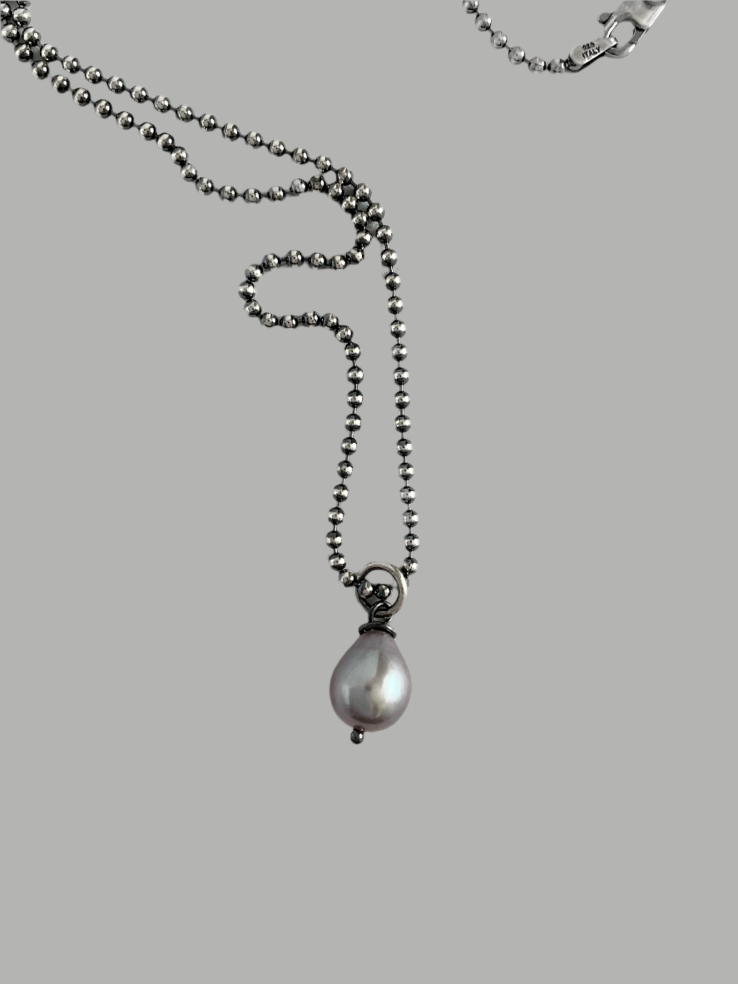 Single Drop Pearl Necklace in Sterling Silver, 1.8mm