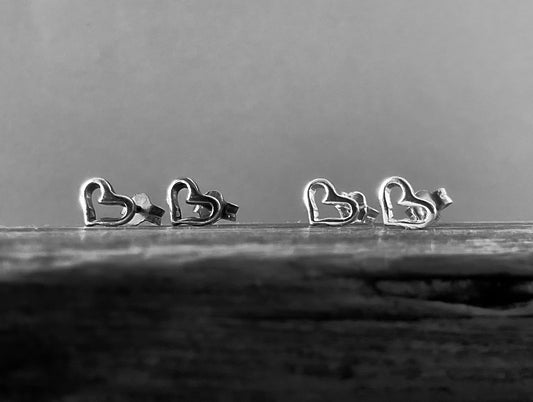 Tiny Open Heart Stud Earrings in Sterling Silver