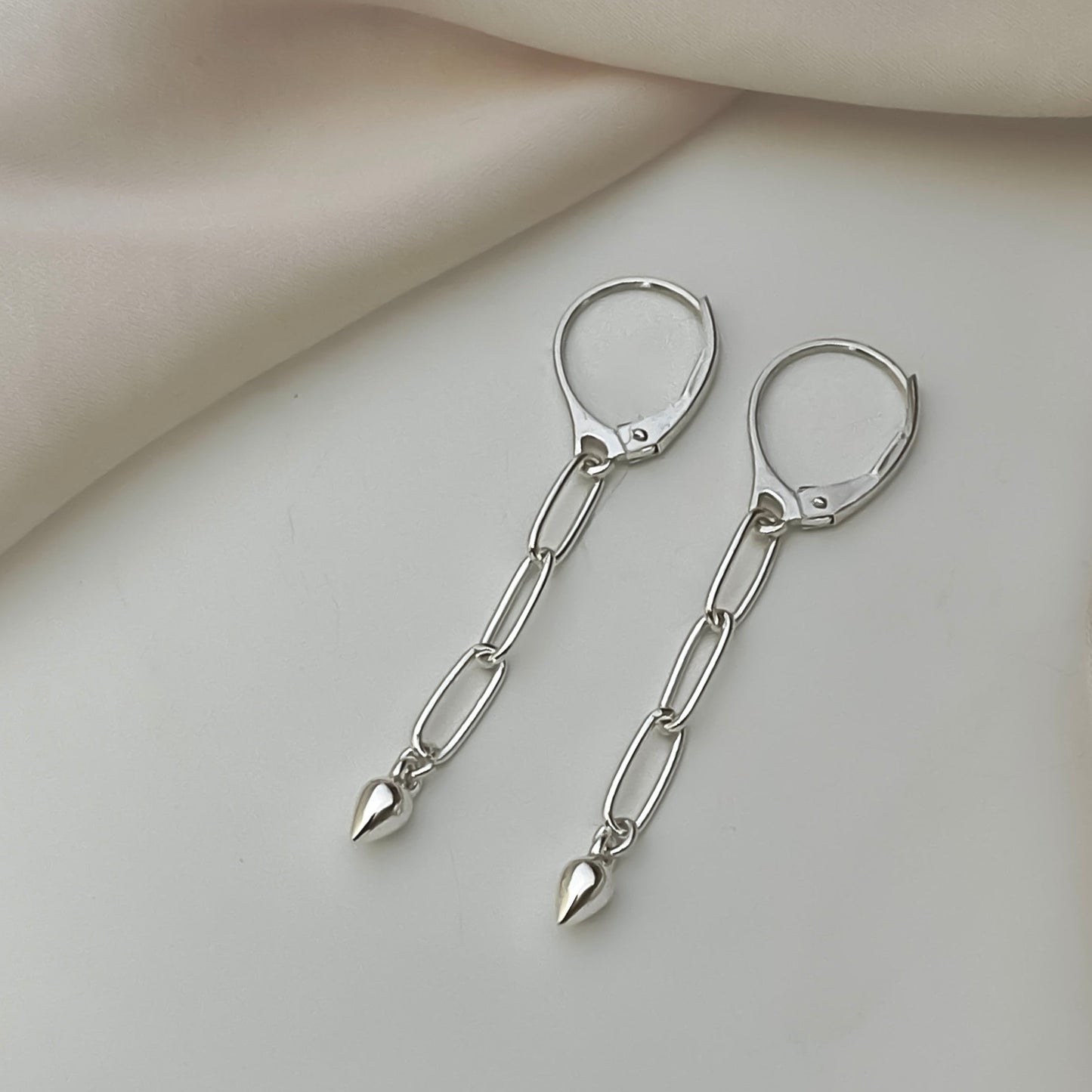 Dainty Paperclip Chain Earring in Sterling Silver , 38mm