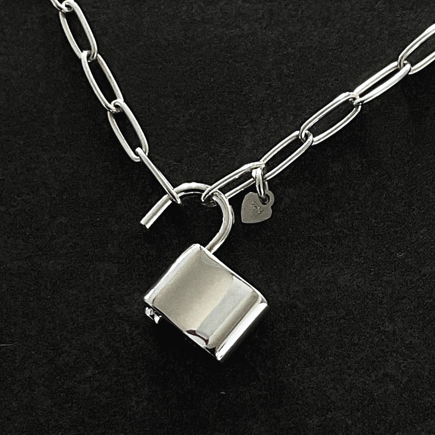 Sterling Silver Padlock Necklace Paperclip Chain, 3mm