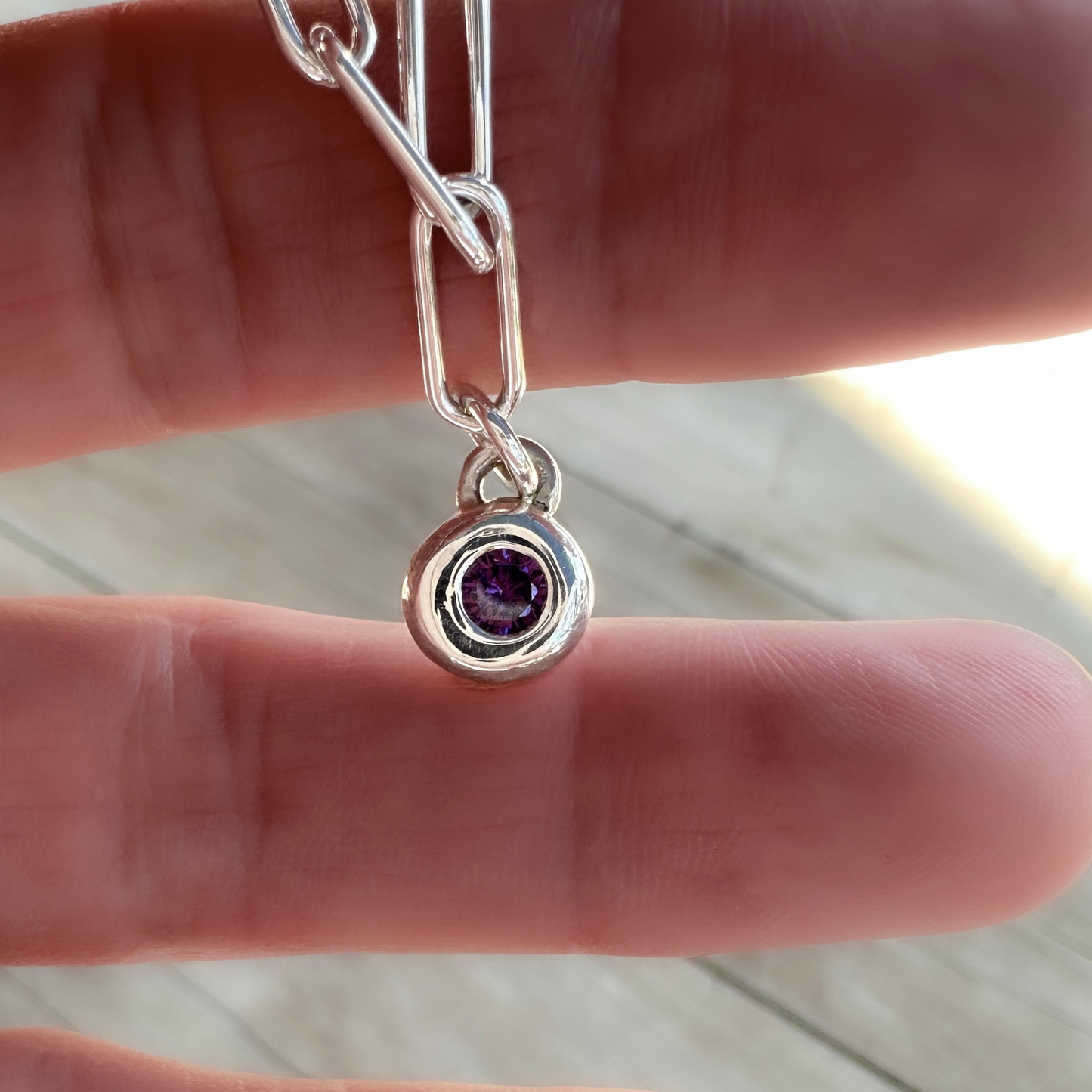 Sterling Silver Amethyst Charm Bracelet