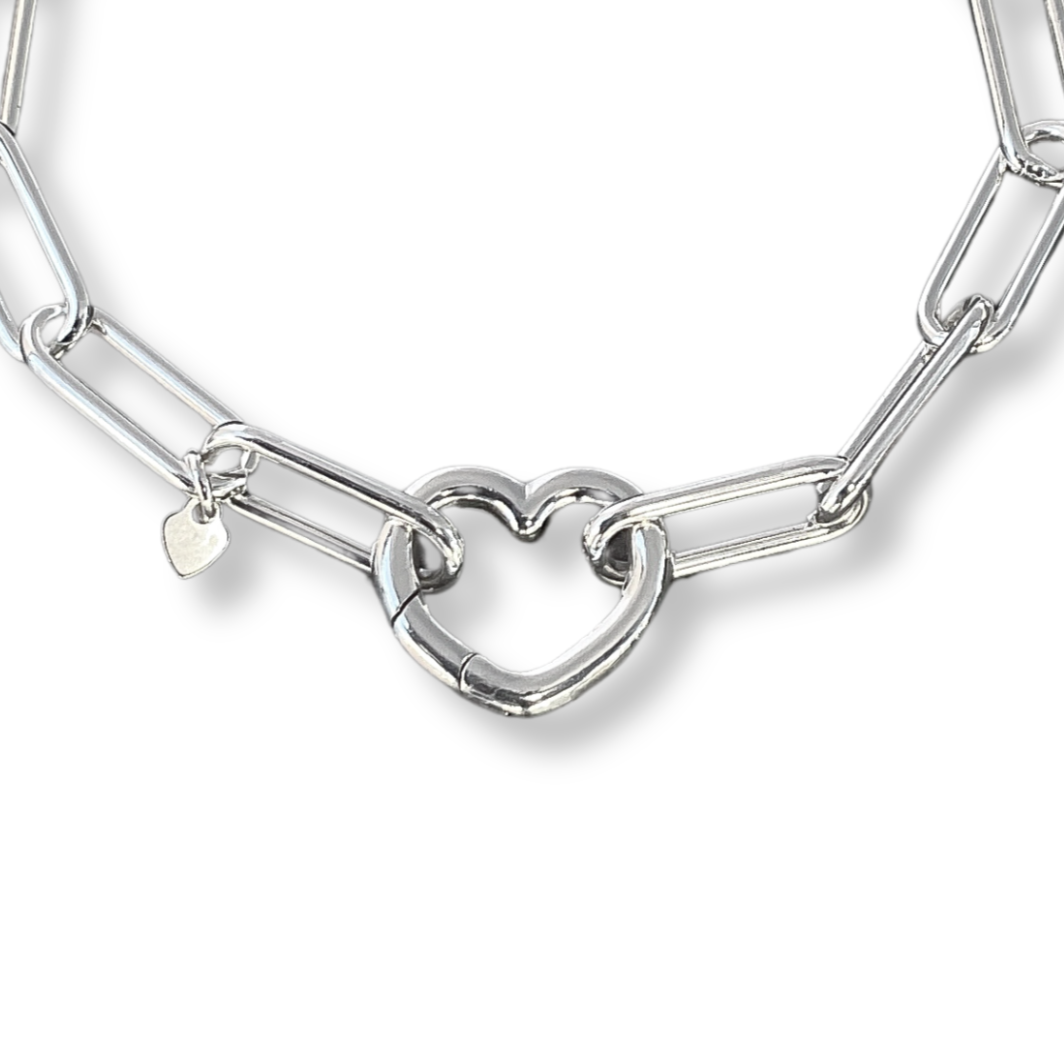 Chunky Heart Paperclip Chain Bracelet in Sterling Silver, 6mm