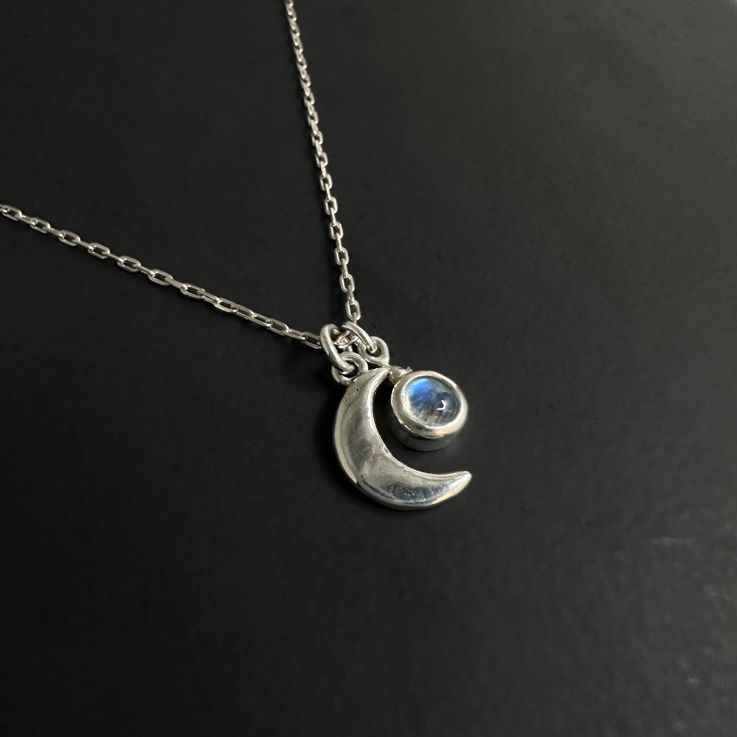 Rainbow Moonstone Crescent Moon Pendant Necklace – Sterling Silver