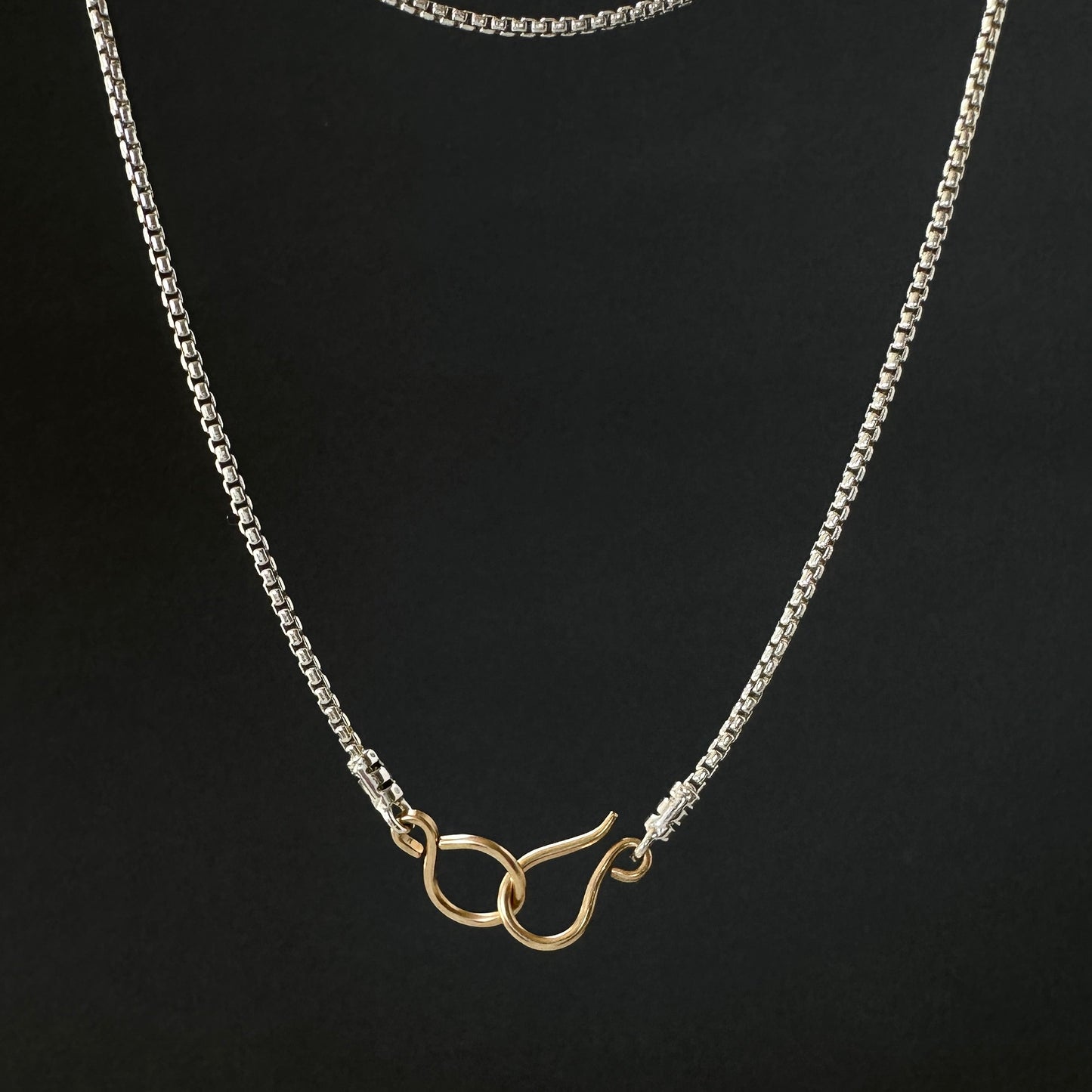 Mixed Metal Sterling Silver Box Chain Necklace | 14K Gold Fill Hook Clasp