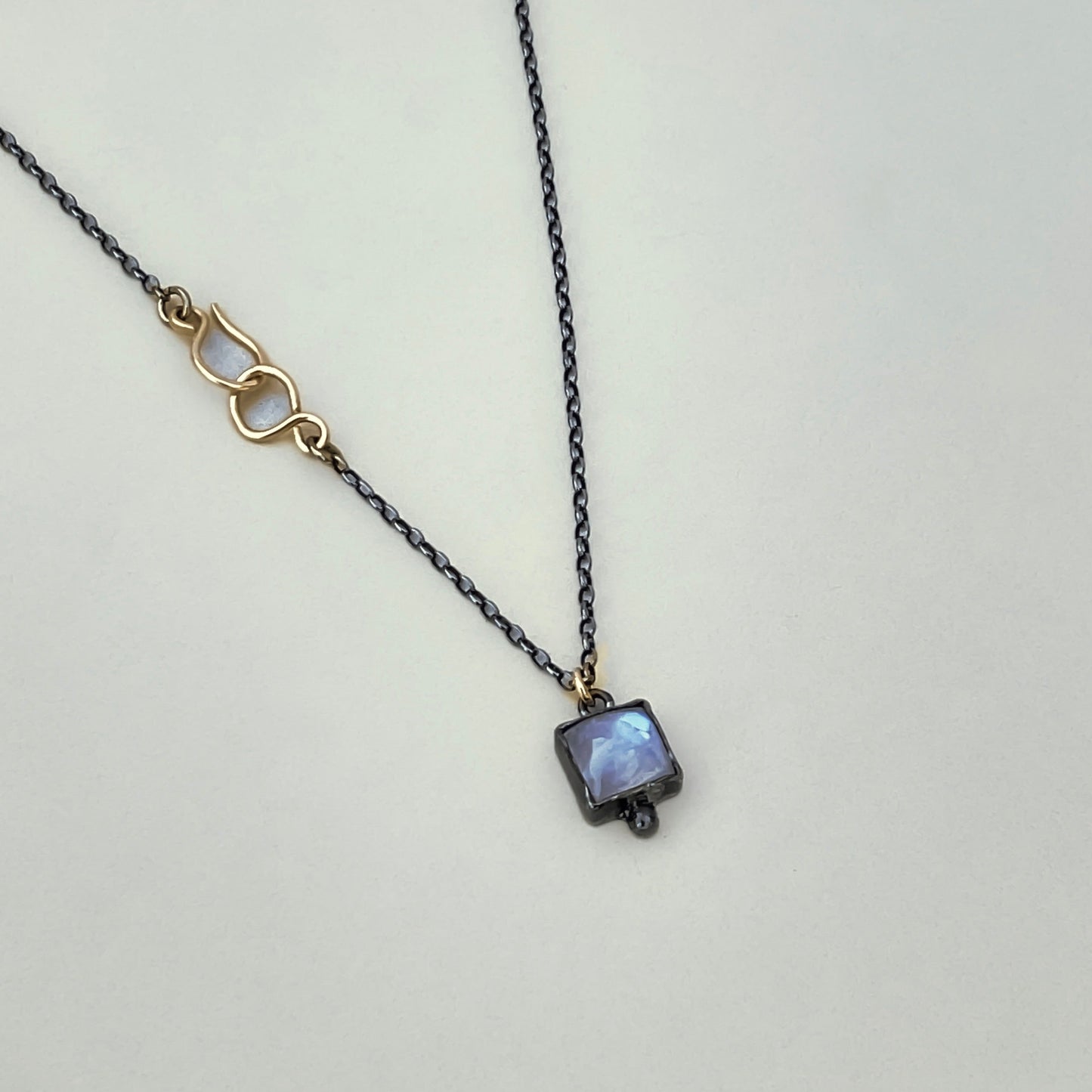 Rainbow Moonstone Pendant Necklace in Sterling Silver and Gold, 2mm