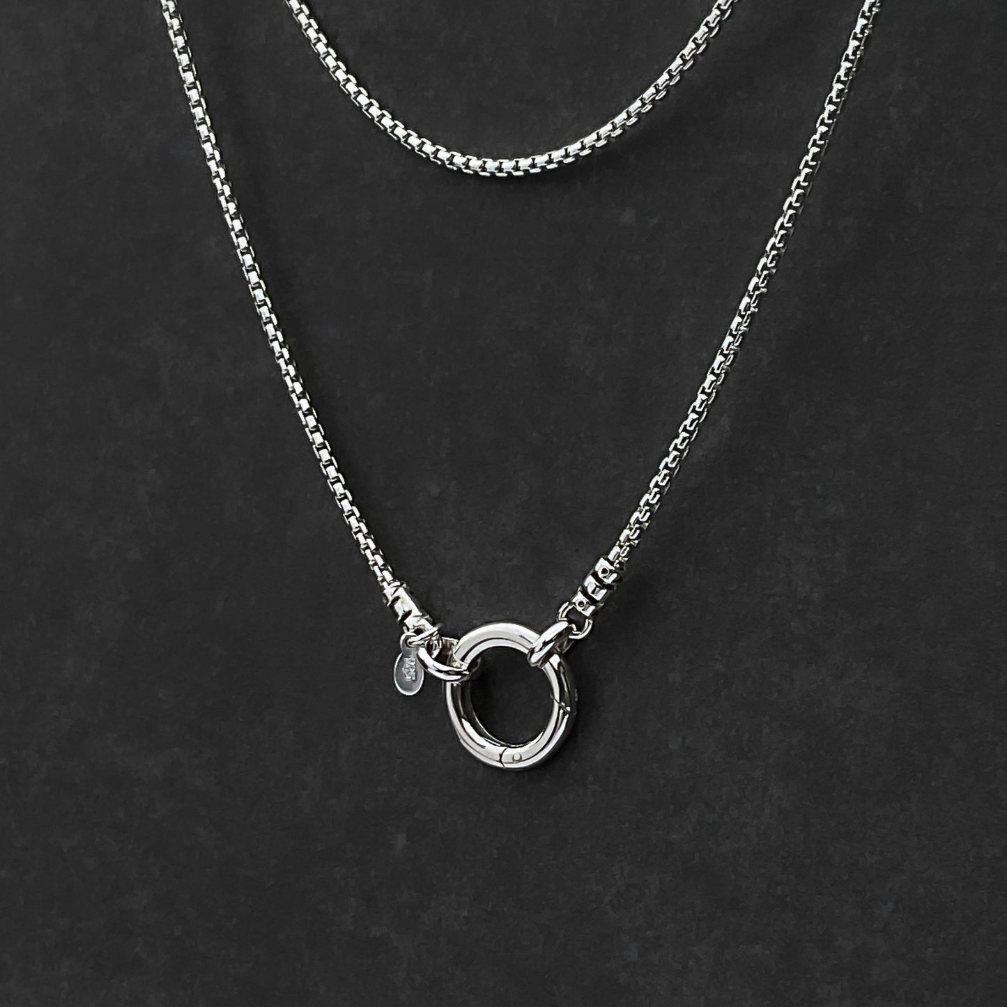 Pendant Clip Rounded Box Chain Necklace in Sterling Silver, 1.8mm