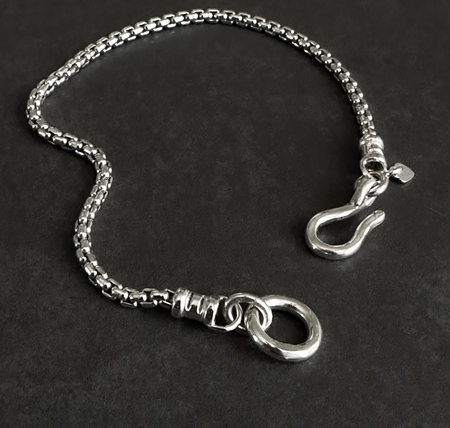 Classic Box Chain Bracelet Large Hook Clasp in Sterling Silver, 2.5mm