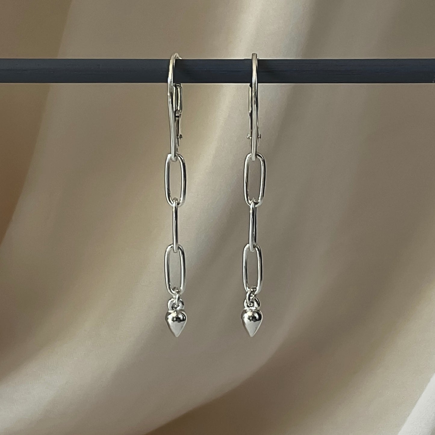 Dainty Paperclip Chain Earring in Sterling Silver , 38mm