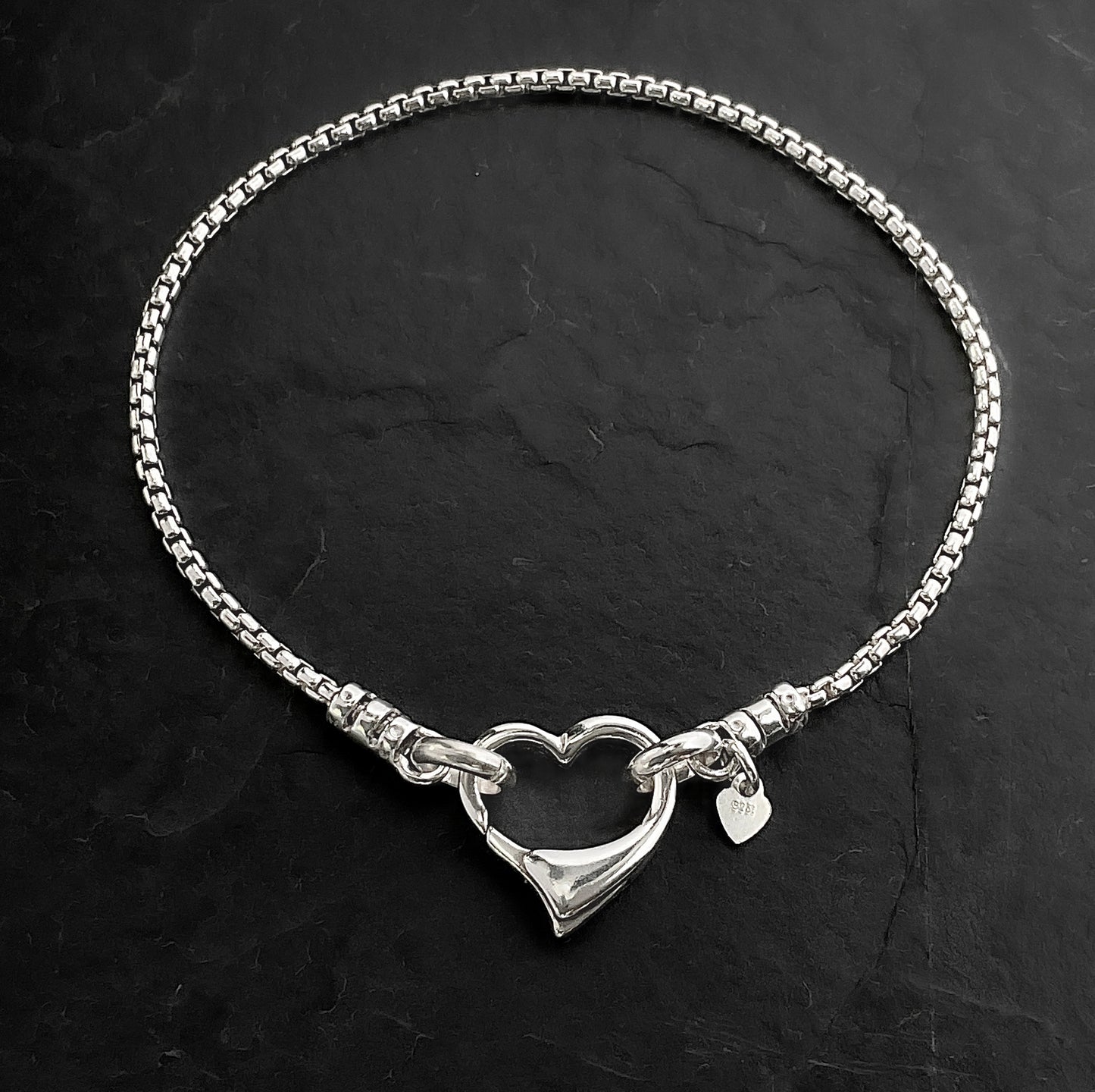 Open Heart Clasp Round Box Chain Bracelet in Sterling Silver, 1.8mm