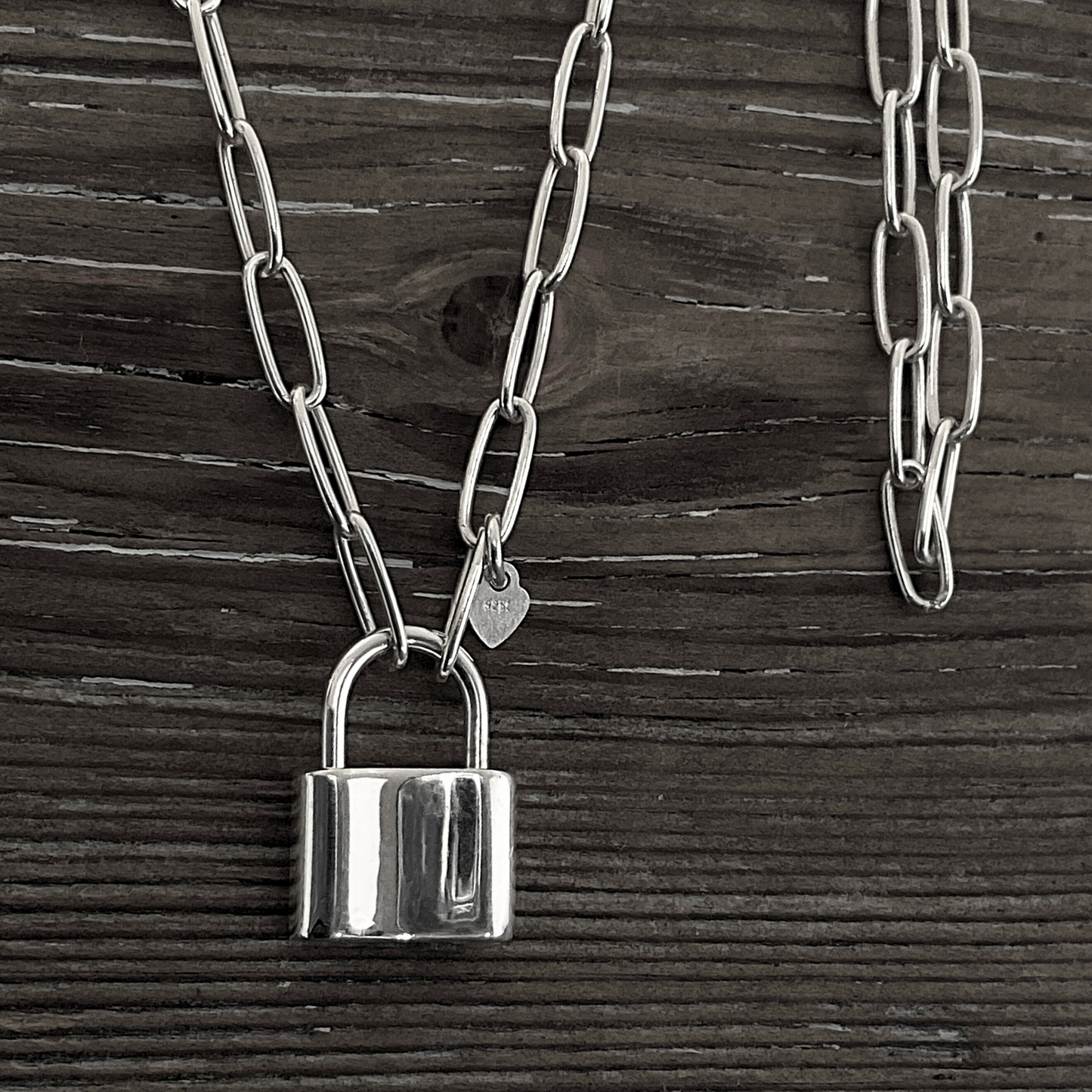 Dainty Padlock Paperclip Chain Necklace in Sterling Silver, 3mm