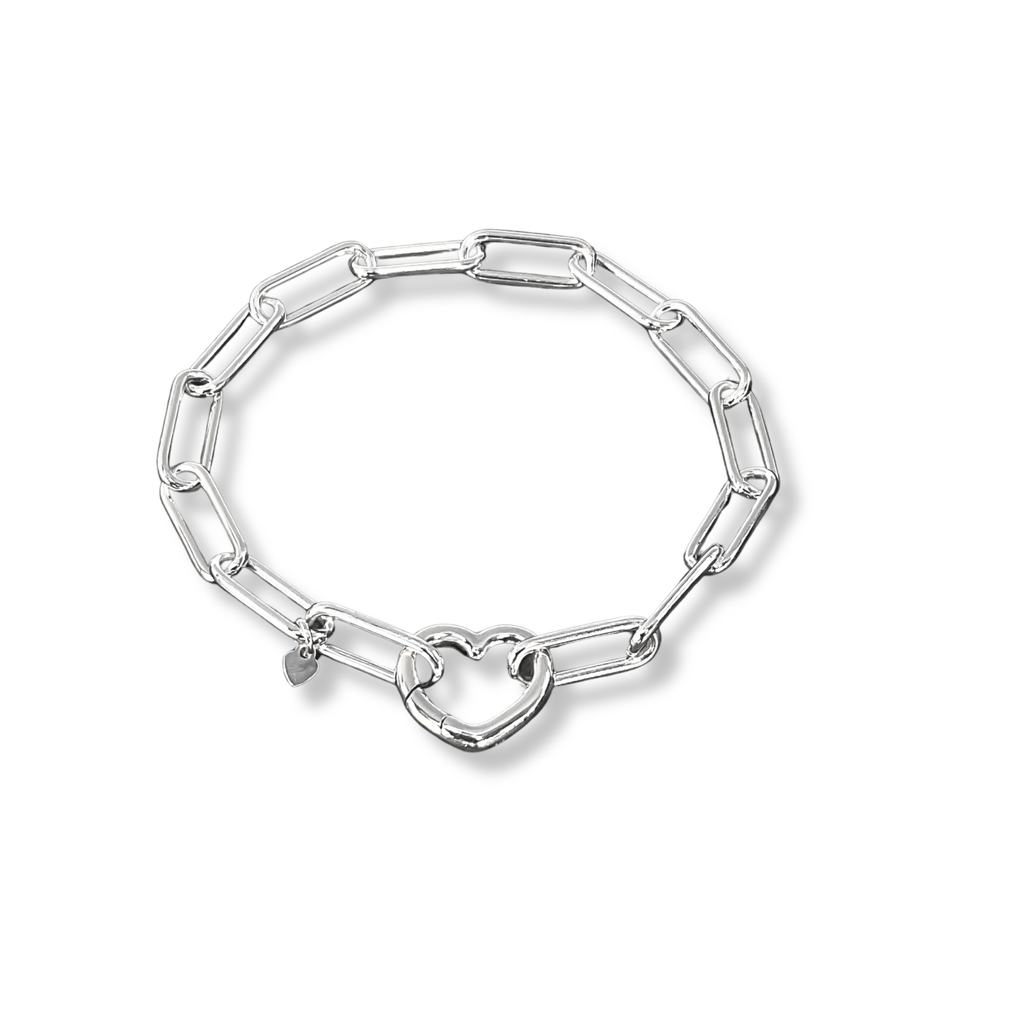 Chunky Heart Paperclip Chain Bracelet in Sterling Silver, 6mm