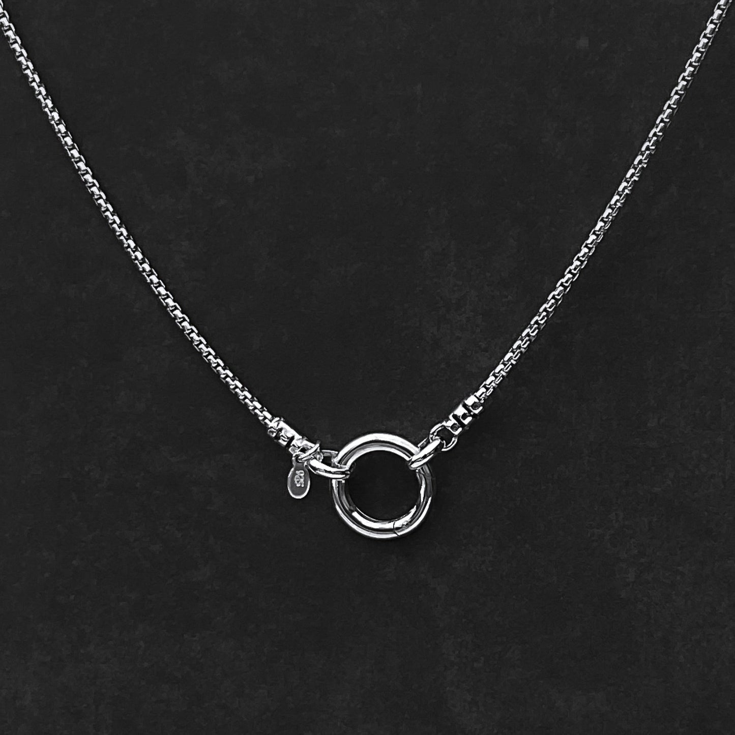 solid sterling silver rounded box chain 1.8mm width  with circle hinged front clasp, 14.5mm ideal for interchangeable pendants or charms