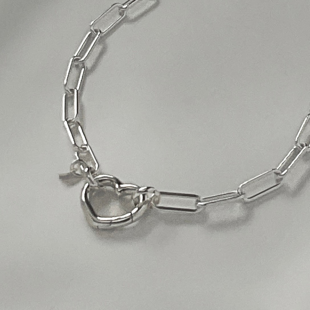 Open Heart Paperclip Chain Necklace in Sterling Silver, 4.3mm