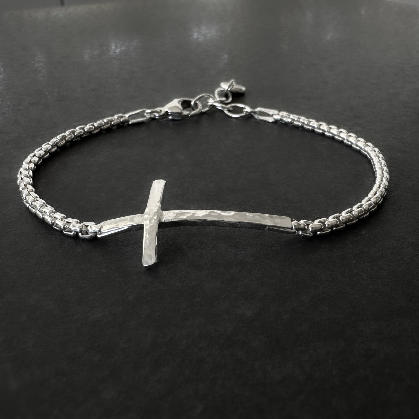 Sterling Silver Cross Bracelet Box Chain 2.5mm