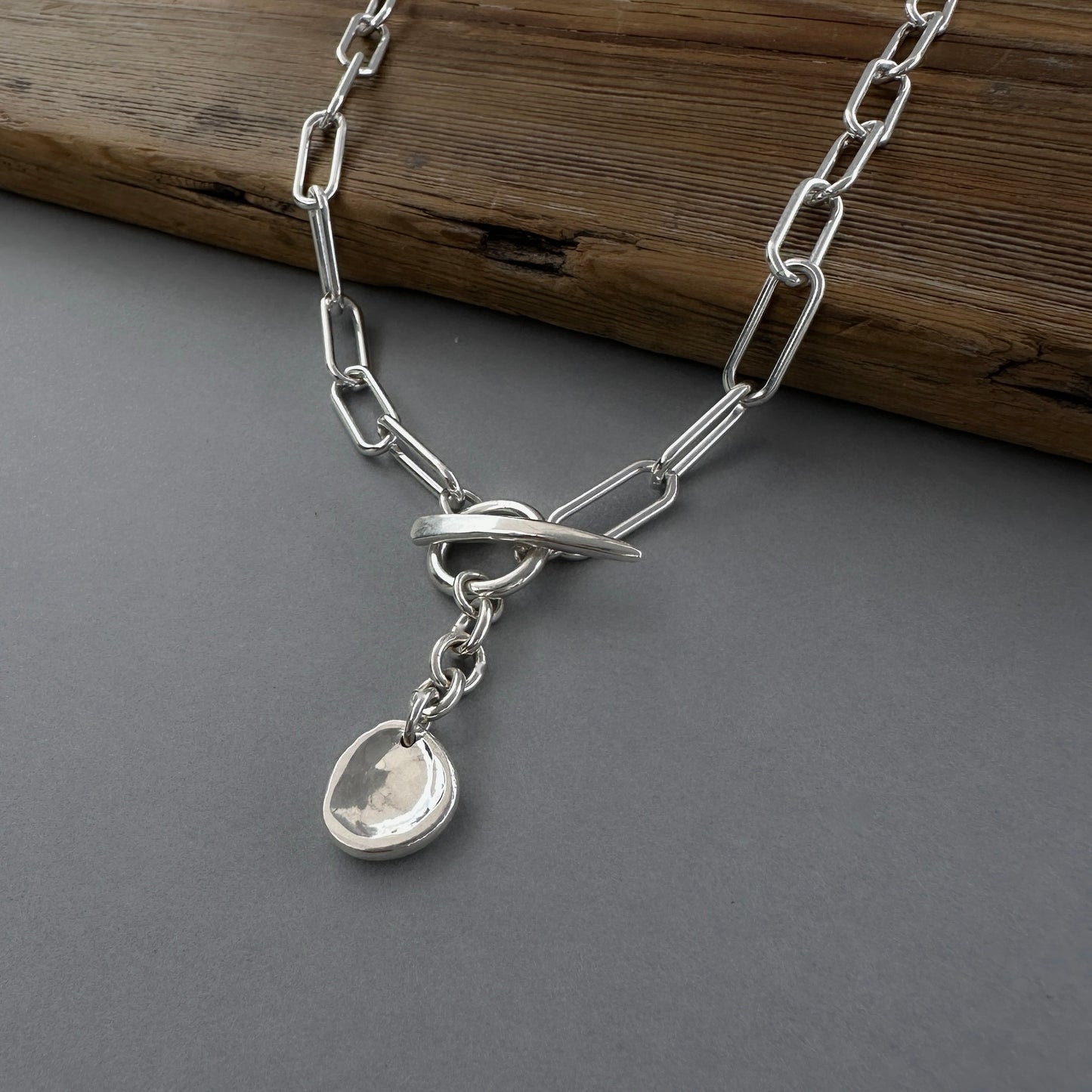 Sterling Silver Medallion Toggle Necklace