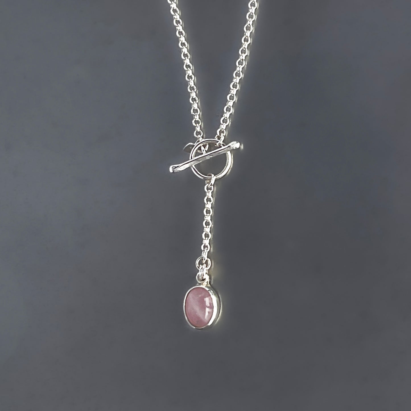 Rose Quartz Pendant Necklace in Sterling Silver, 2.4mm