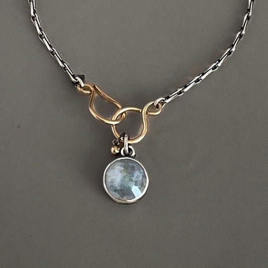 Rainbow Moonstone Pendant Necklace in Sterling Silver, 2mm