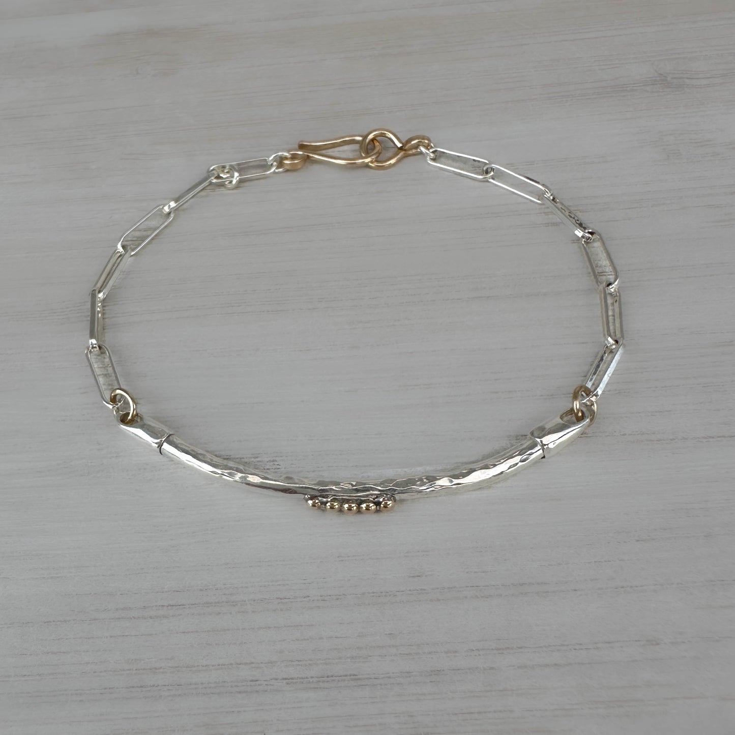 Mixed Metal Sterling Silver 14k Gold Filled Bar Link Chain Bracelet