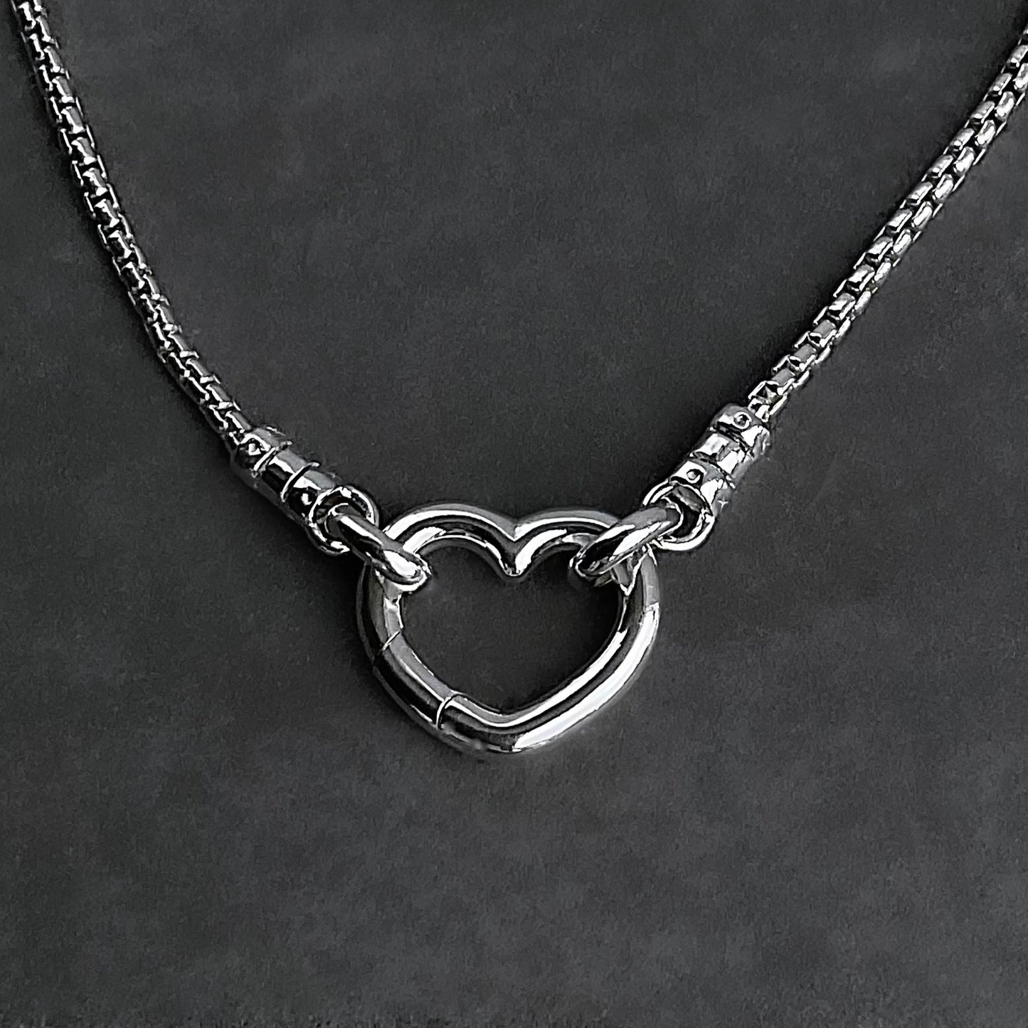 Open Heart Clasp Sterling Silver Box Chain Necklace