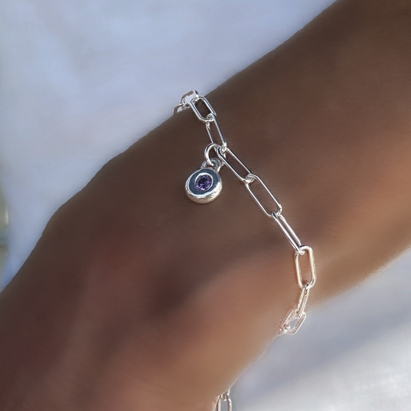 Sterling Silver Amethyst Charm Bracelet