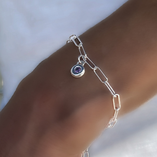 Sterling Silver Amethyst Charm Bracelet