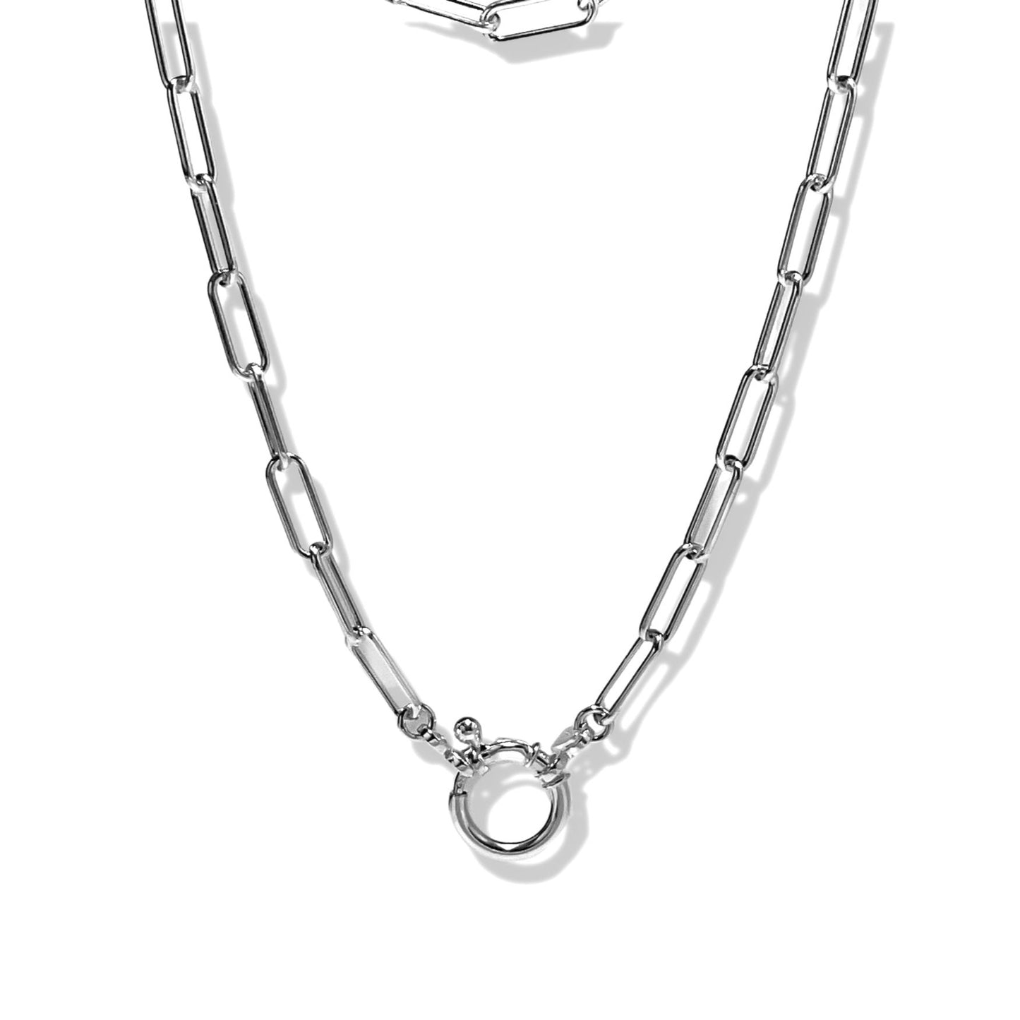 Turquoise Charm Paperclip Chain Necklace in Sterling Silver, 4.3mm