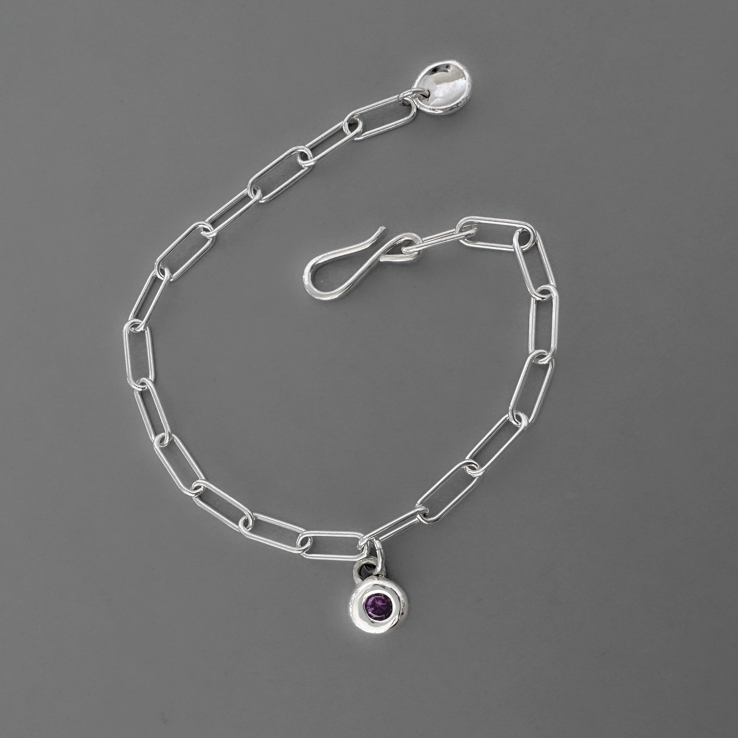 Sterling Silver Amethyst Charm Bracelet