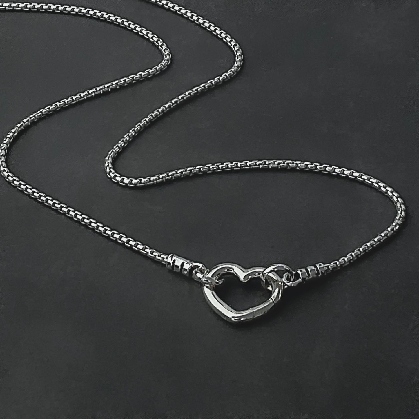 Open Heart Clasp Sterling Silver Box Chain Necklace